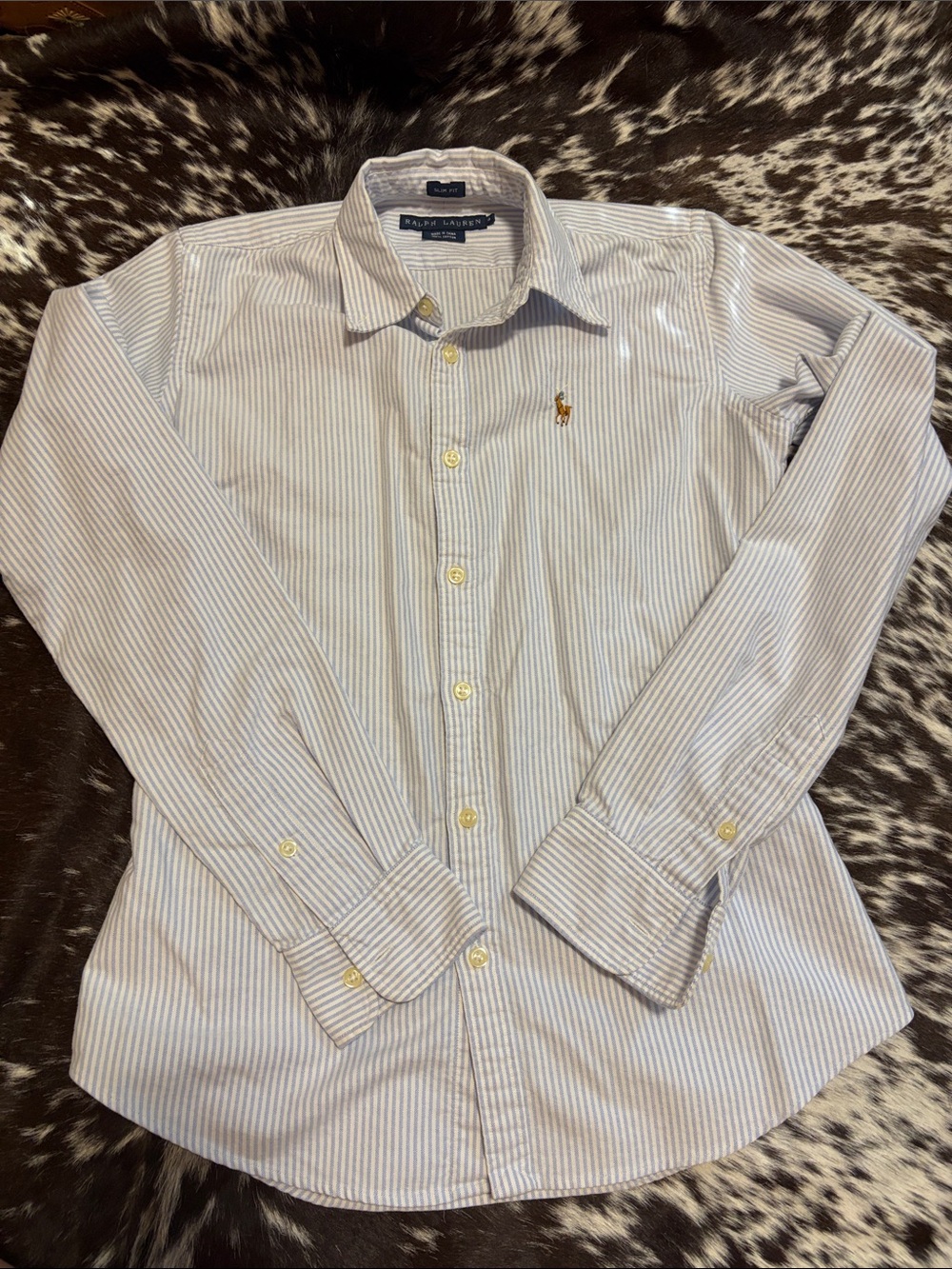 Ralph Lauren Light Blue and White Striped Button-Down Shirt